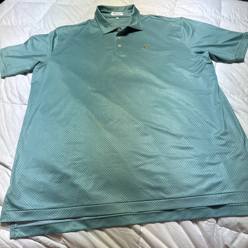 Peter Millar Polo Shirt Mens Sz XL All Over Print Crown Sport Summer Comfort